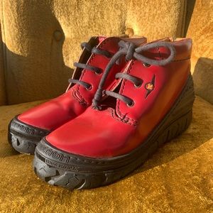 Yellow Cab Leather Red Lace Up Boots
